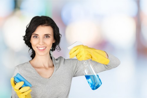 Safe carpet cleaning team working in a property with caution procedures
